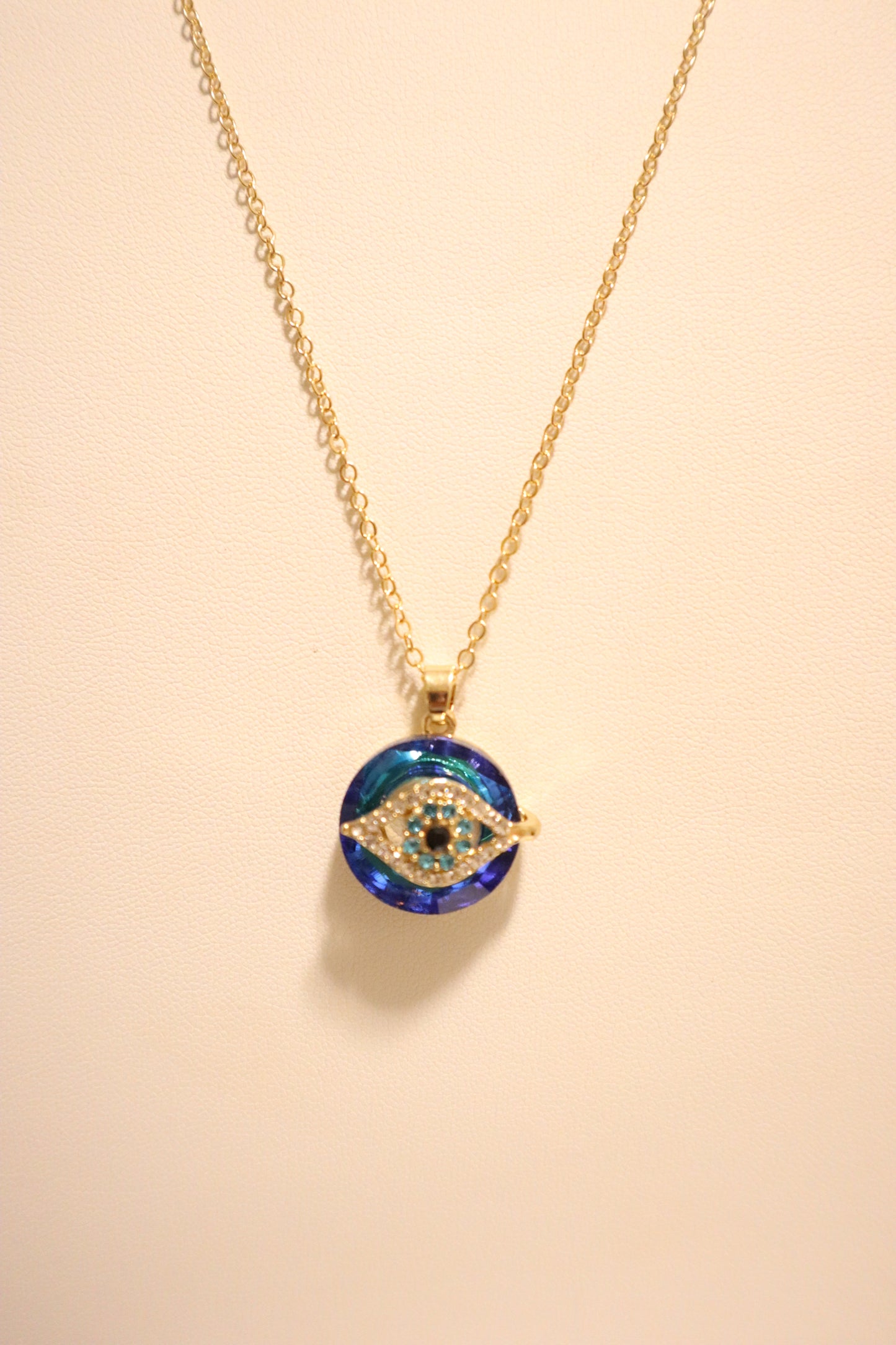 Delicate Rhinestone Blue Evil's Eye Pendant Necklace Color Gold