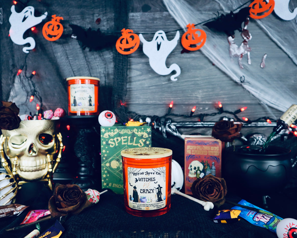 Witches Be Crazy, Palo Santo & Sandalwood Artisan Candle🔮 8 oz with engraved Wooden Lid.