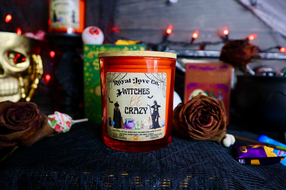Witches Be Crazy, Palo Santo & Sandalwood Artisan Candle🔮 8 oz with engraved Wooden Lid.