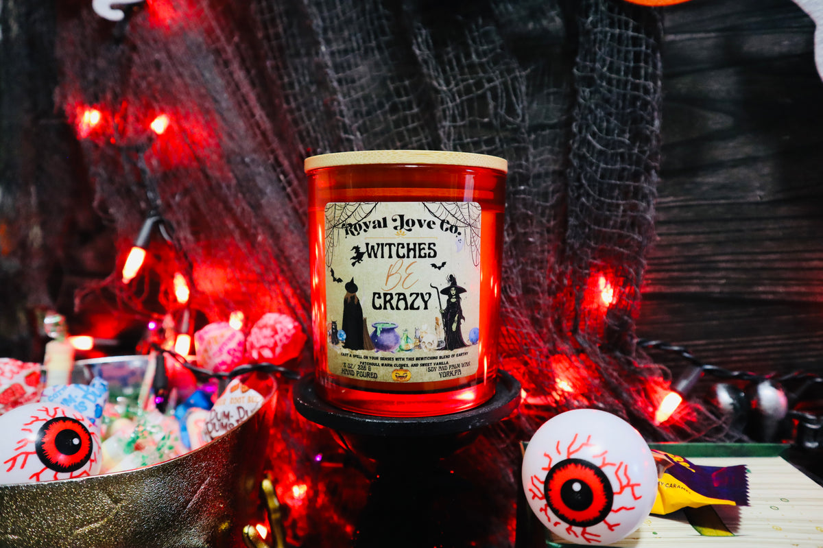 Witches Be Crazy, Palo Santo & Sandalwood Artisan Candle🔮 8 oz with engraved Wooden Lid.