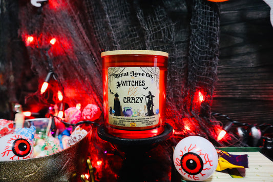 Witches Be Crazy, Palo Santo & Sandalwood Artisan Candle🔮 8 oz with engraved Wooden Lid.
