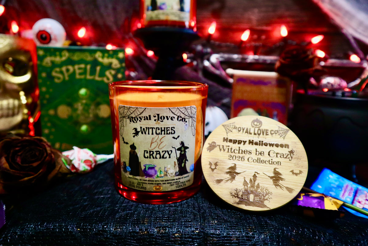 Witches Be Crazy, Palo Santo & Sandalwood Artisan Candle🔮 8 oz with engraved Wooden Lid.