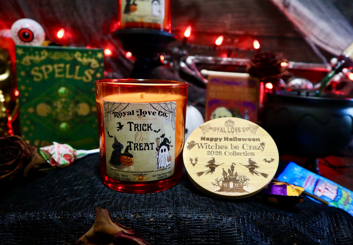 Trick or Treat Artisan Candle 8 oz with Engraved Wooden Lid
