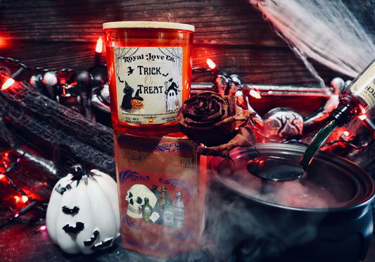 Trick or Treat Artisan Candle 8 oz with Engraved Wooden Lid